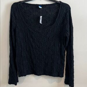 Old Navy Black Textured Long Sleeve Top Size XL